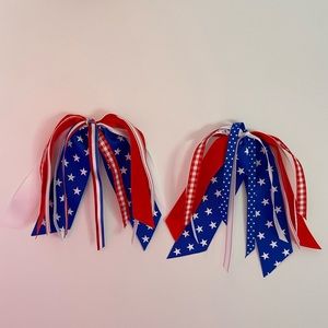 TWO red white & blue hair tie ribbons. Great for 4th of July parties & outfits!
